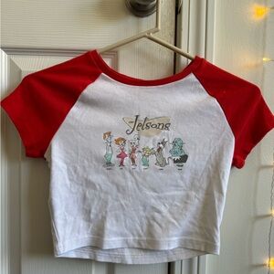 Red and White Jetsons Graphic Crop Top